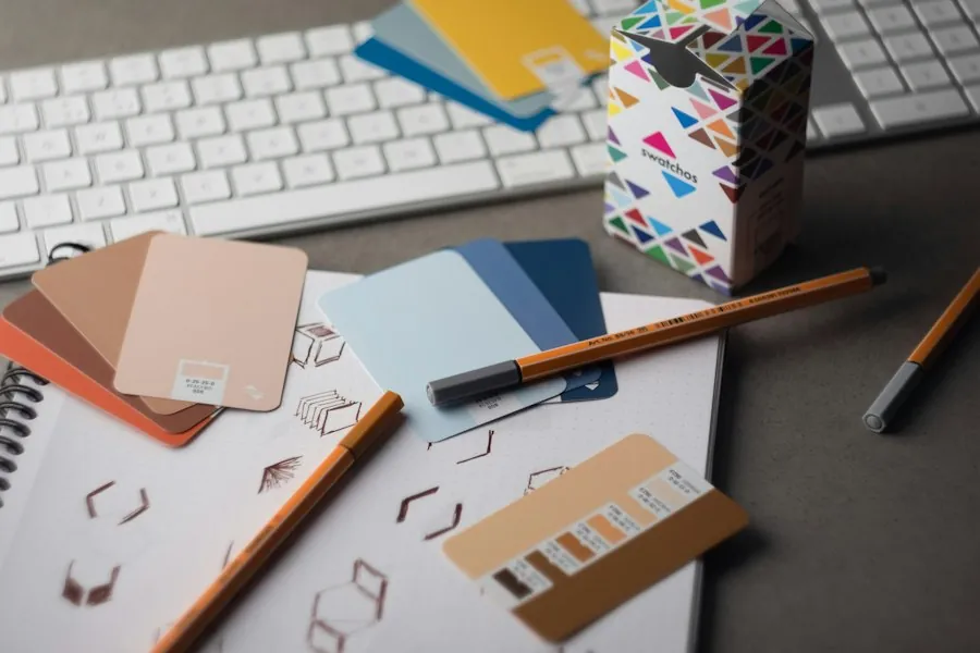 Color swatches and design desk